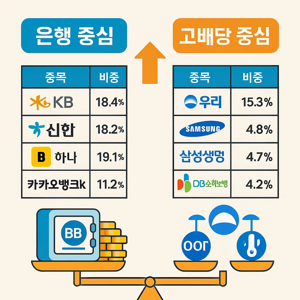 은행주 ETF 포트폴리오 비교 이미지