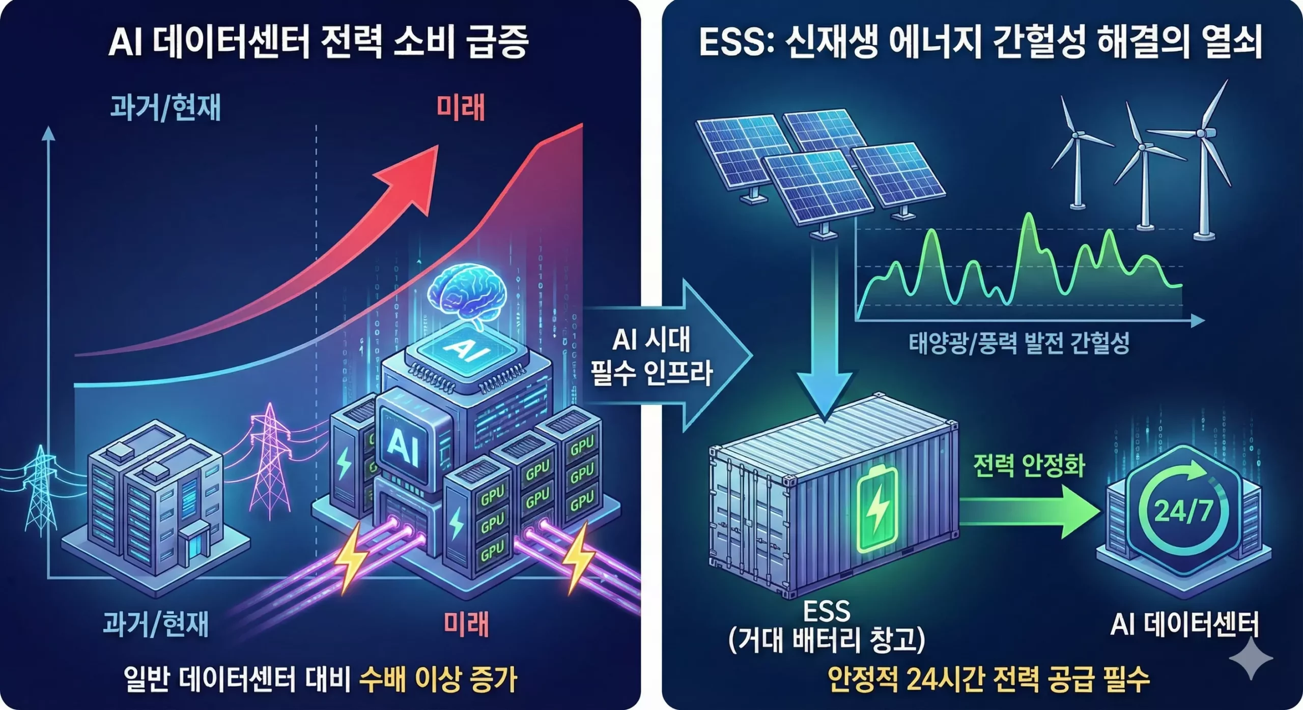 AI 데이터센터 전력 수요 급증과 ESS 관련주의 연관성 그래프