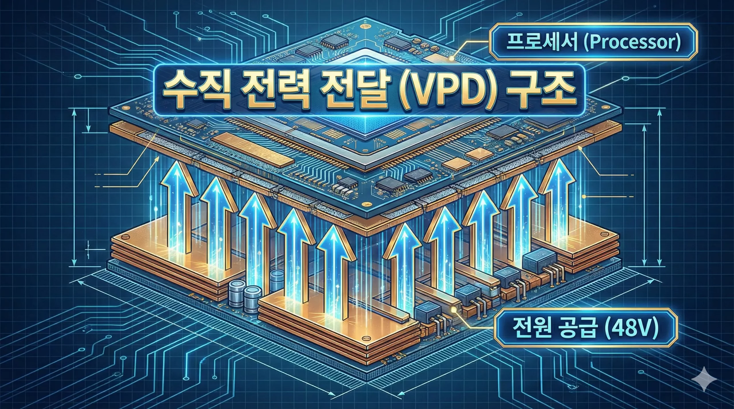 바이코의 수직 전력 전달 기술이 적용된 AI 데이터센터 PCB 구조 바이코의 수직 전력 전달 기술이 적용된 AI 데이터센터 PCB 구조