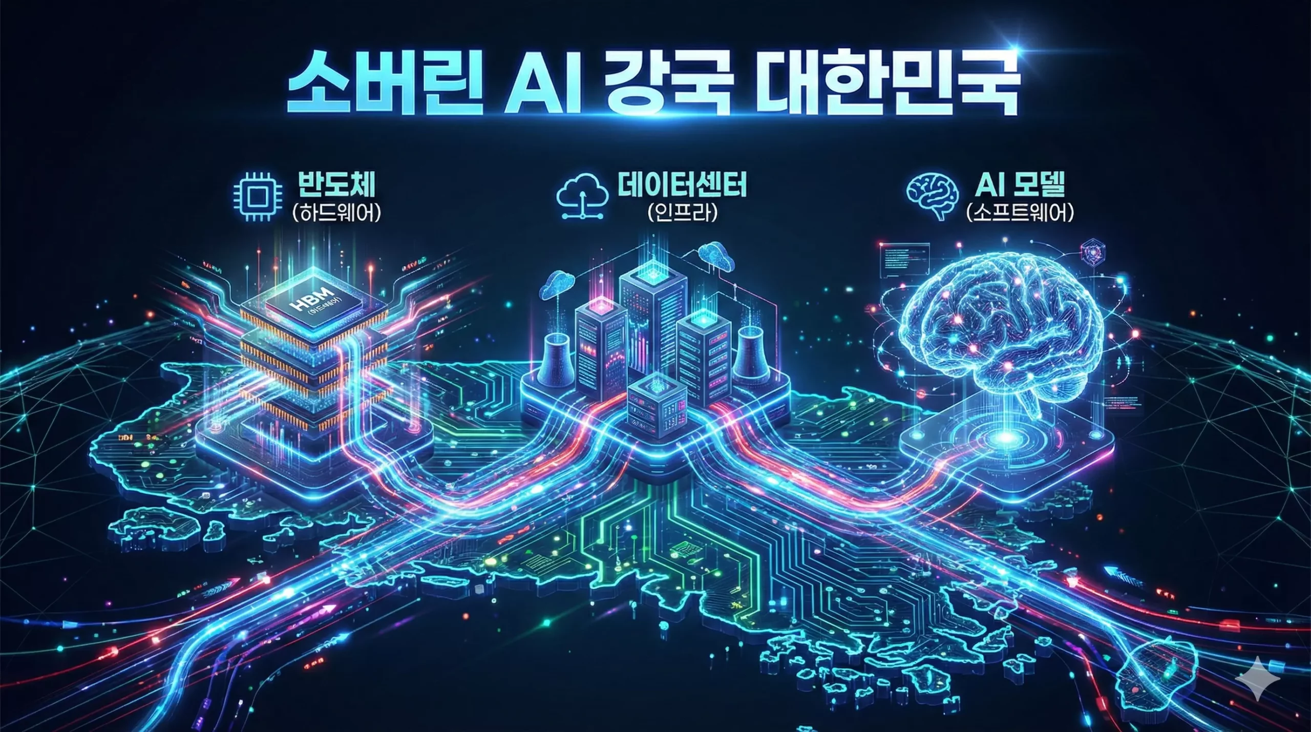 소버린 AI ETF의 핵심 요소인 반도체 하드웨어와 AI 소프트웨어, 전력 인프라가 결합된 한국형 AI 생태계 구조도 소버린 AI ETF의 핵심 요소인 반도체 하드웨어와 AI 소프트웨어, 전력 인프라가 결합된 한국형 AI 생태계 구조도