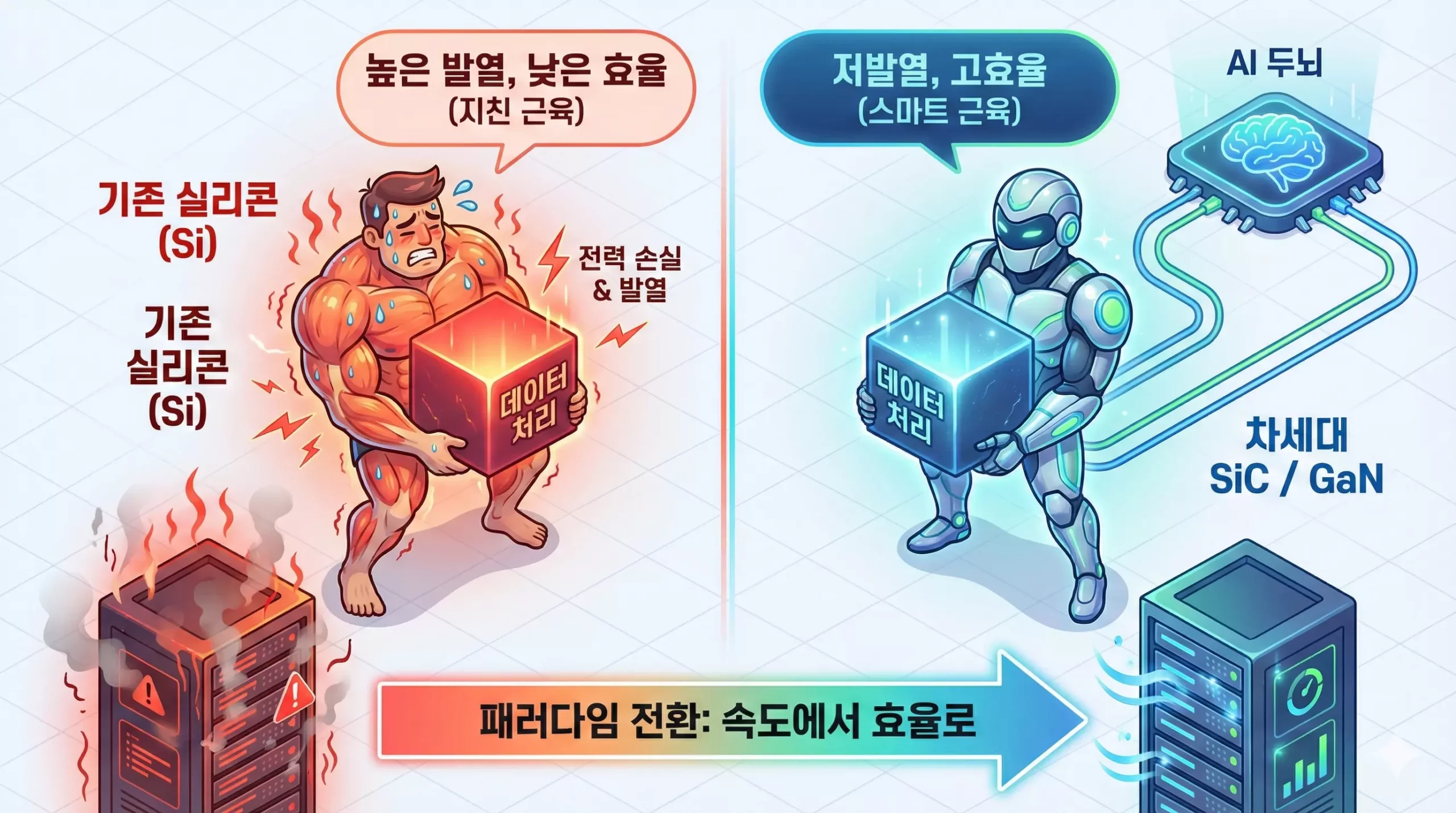 전력 반도체 ETF 투자의 핵심인 SiC와 GaN 반도체의 에너지 효율 비교 차트