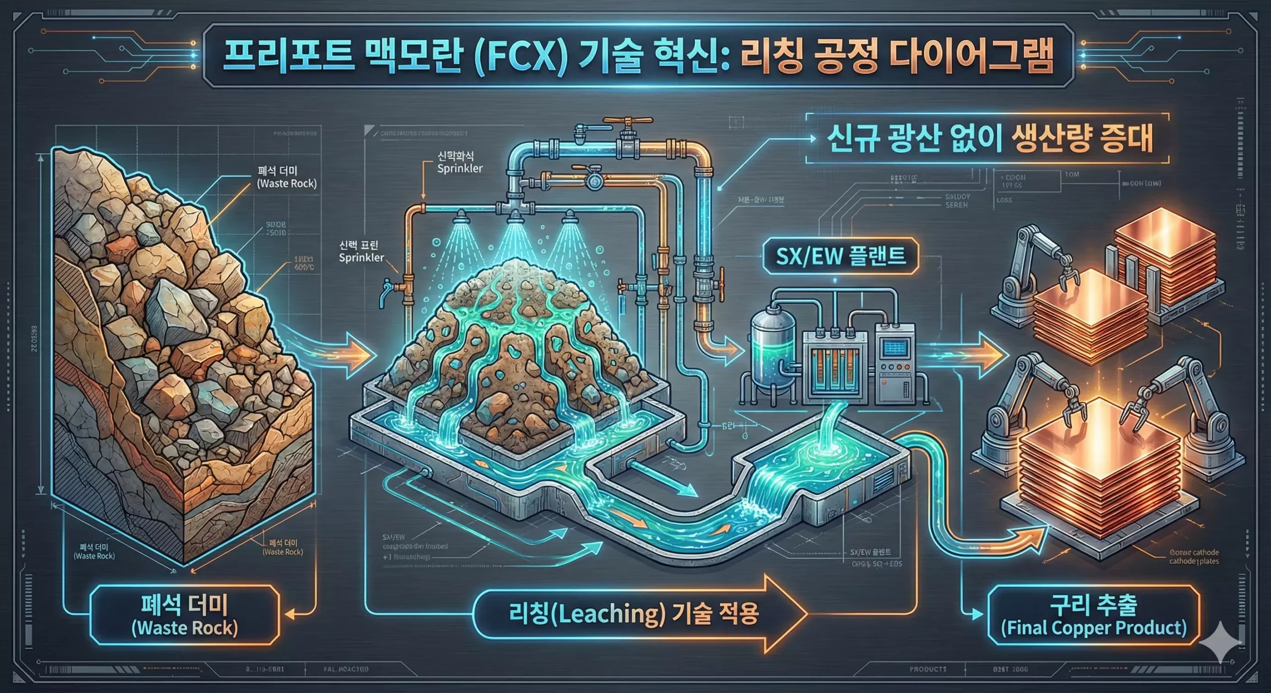 폐석에서 구리를 추출하여 효율을 높이는 미국 구리 광산주 기술력 폐석에서 구리를 추출하여 효율을 높이는 미국 구리 광산주 기술력