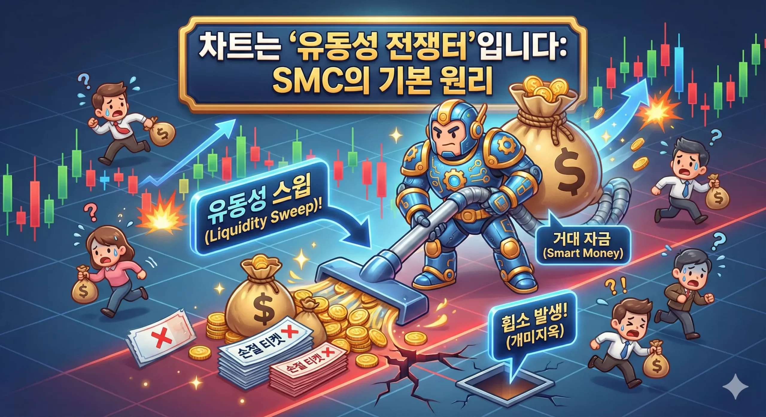 비트코인 선물 스캘핑 핵심인 유동성 스윕과 스탑 헌팅을 보여주는 차트 모식도 비트코인 선물 스캘핑 핵심인 유동성 스윕과 스탑 헌팅을 보여주는 차트 모식도
