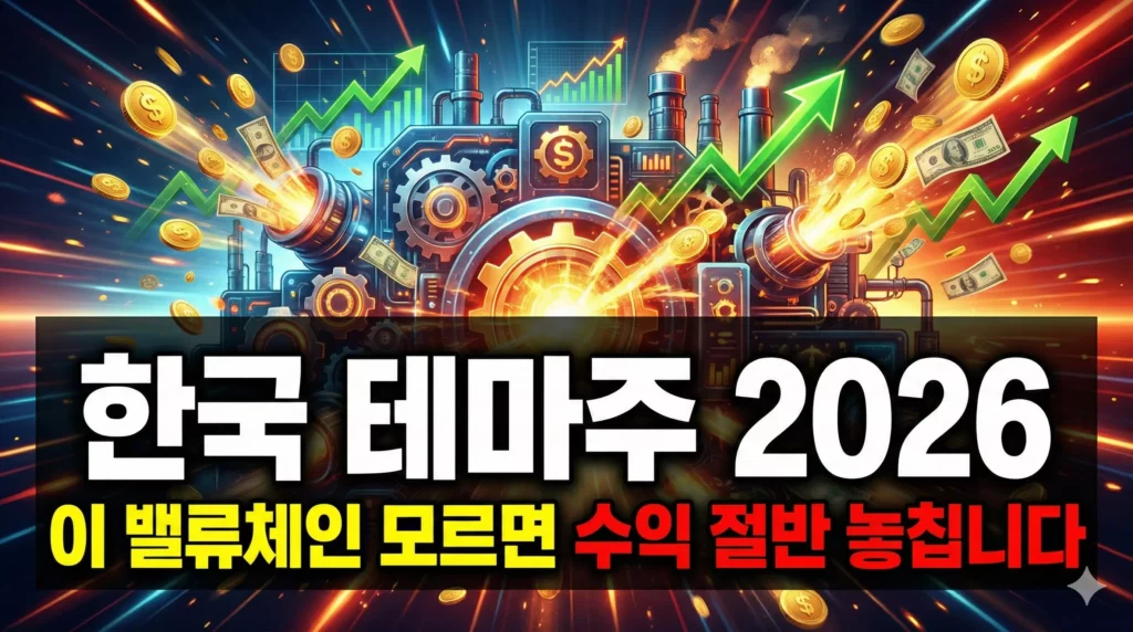 한국 테마주 2026 투자 가이드 - AI에서 전력망까지 밸류체인 인포그래픽